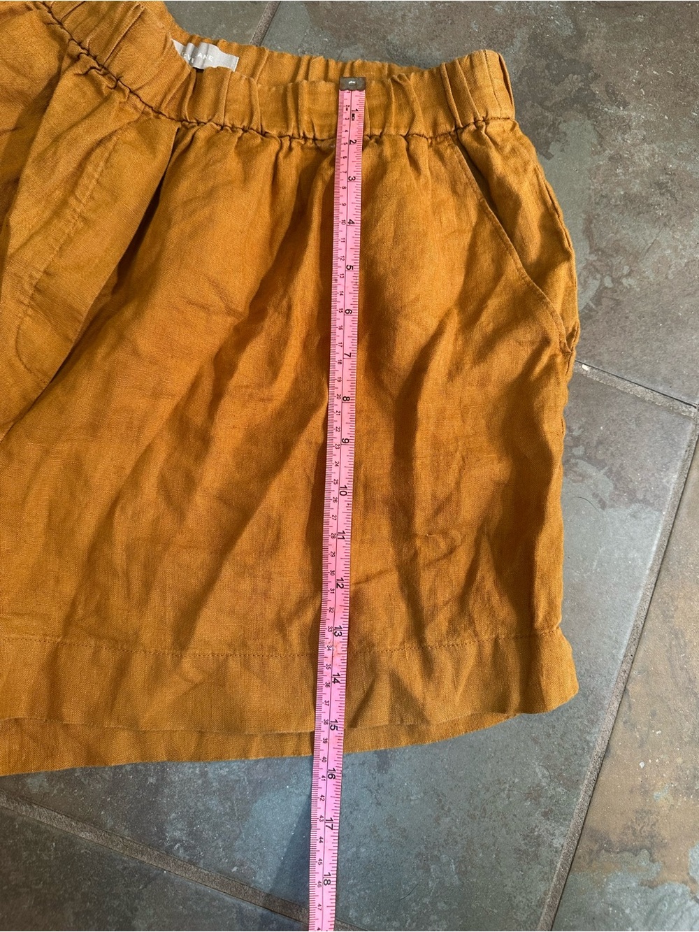 Everlane 100% Linen Shorts Womens Large Elastic Tan Rust Burnt Orange Pull On - Picture 6 of 8